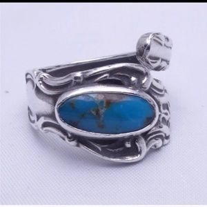 Sterling & Turquoise Spoon Ring - Signed DFA